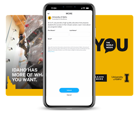 University of Idaho Snapchat ad examples