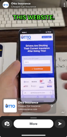 OTTO Insurance ad on Snapchat