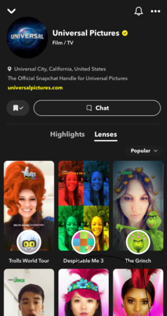 Universal Pictures Public Profile on Snapchat