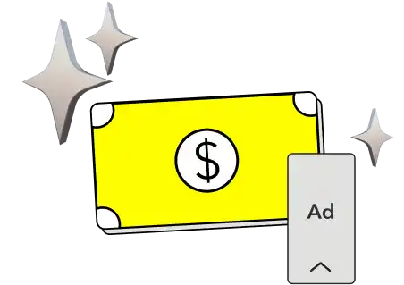 Stylized ad cost graphic showing a budget card and mobile ad preview related to Snapchat Ads pricing.