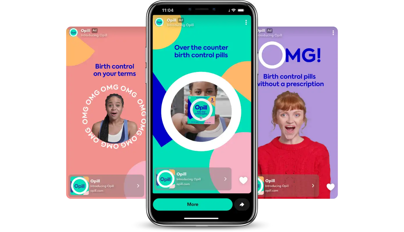 Three examples of successful Snapchat Ads by Opill