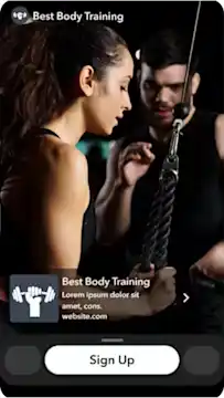 Entrainement sportif presente dans une publicite Snapchat de generation de leads, illustrant la collecte de prospects qualifies.