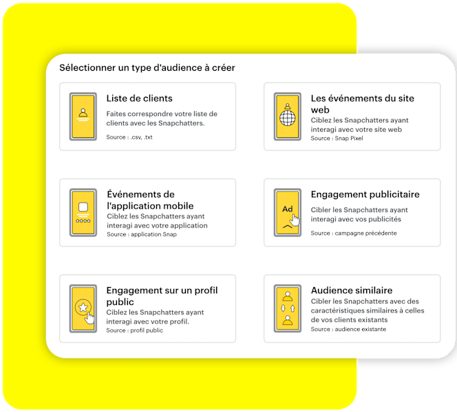 Sélectionnez un type d'audience pour créer un widget dans Snapchat Ads Manager