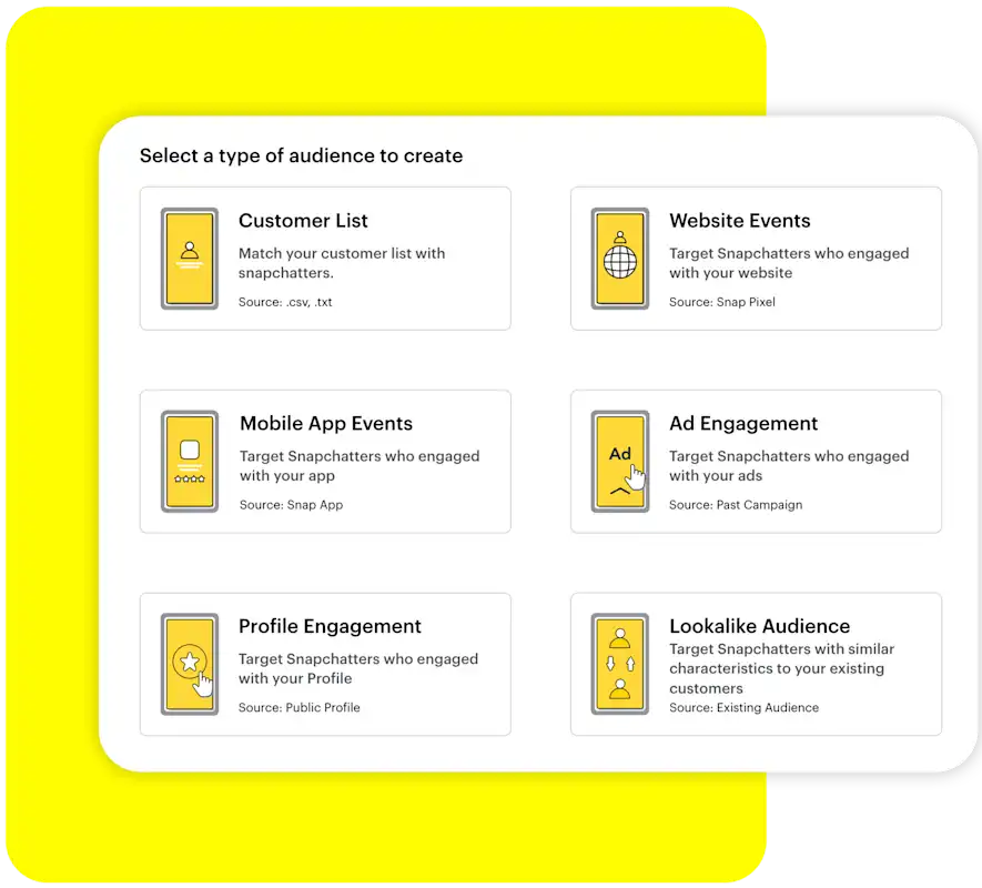 Select a Type of Audience to Create widget in the Snapchat Ads Manager