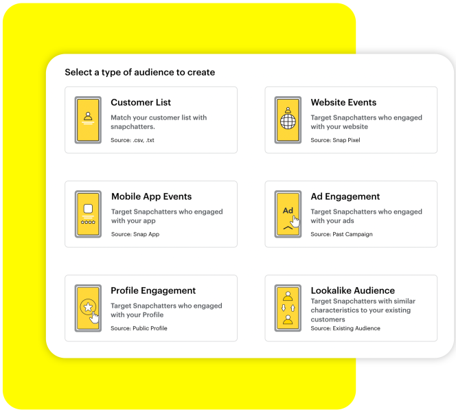 Select a Type of Audience to Create widget in the Snapchat Ads Manager