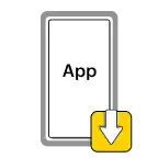 icon of a phone with a download box in front of the phone.