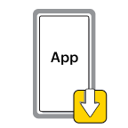 icon of a phone with a download box in front of the phone.