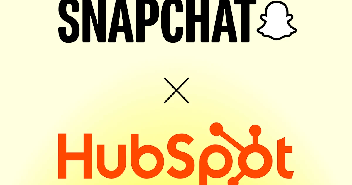 Imagen: Snapchat for Business Logotipos de Snapchat y HubSpot juntos, anunciando la integración de generación de leads entre ambas plataformas