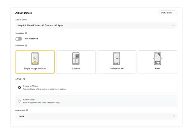 Snapchat for Business's Ad Set Details widget