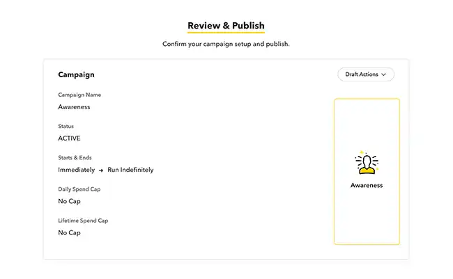 Snapchat for Business's Review & Publish widget