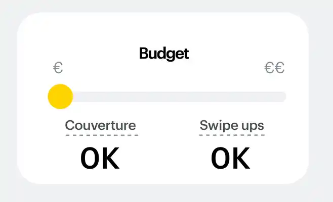 Interface de budget affichant la portée estimée et les swipe ups selon la tarification des Snapchat Ads.
