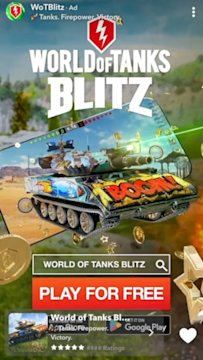 Screenshot of a Snap Ad featuring Wargaming’s World of Tanks Blitz
