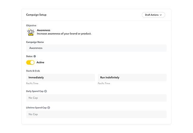 Snapchat for Business's Campaign Setup widget