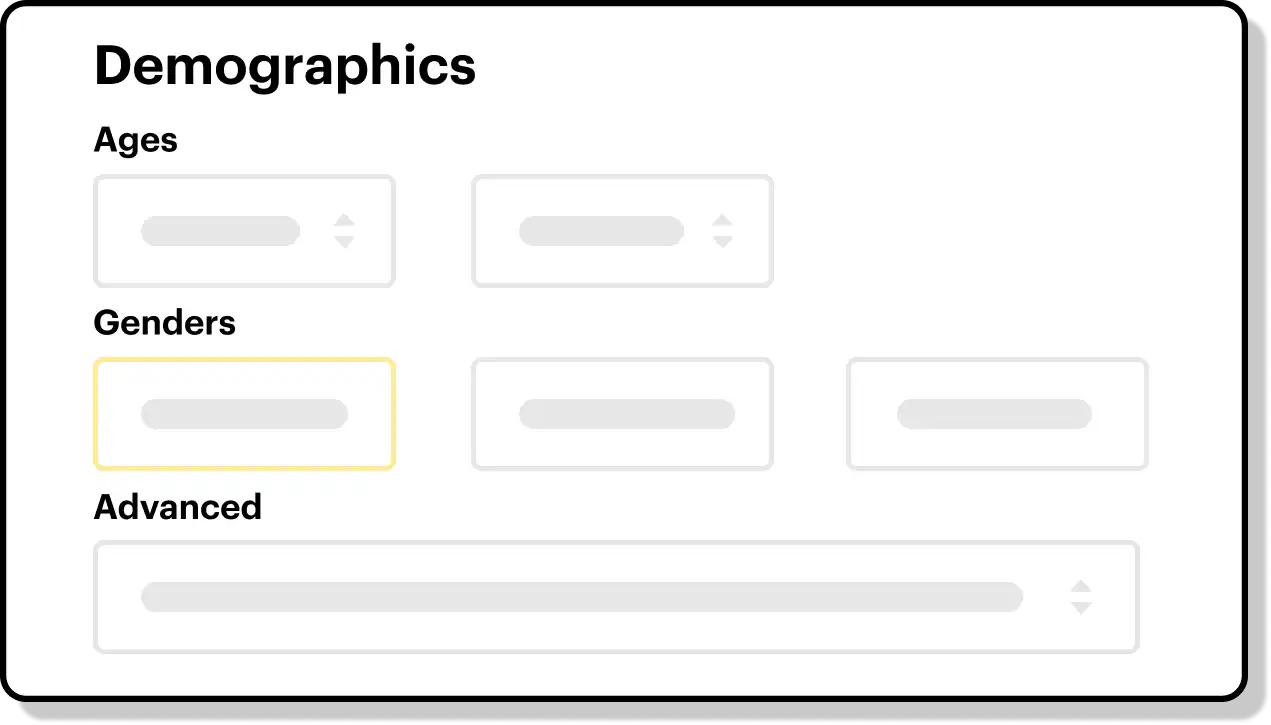 Snapchat Ad UI showing audience selection, including age and gender.