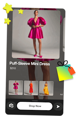 Display of a shopping app showing different puff-sleeve dresses.