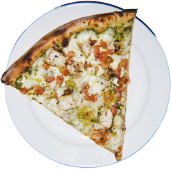 Our grilled chicken breast on a basil and pine nut pesto base, fresh cut roma tomatoes and topped with feta and mozzarella cheese.
