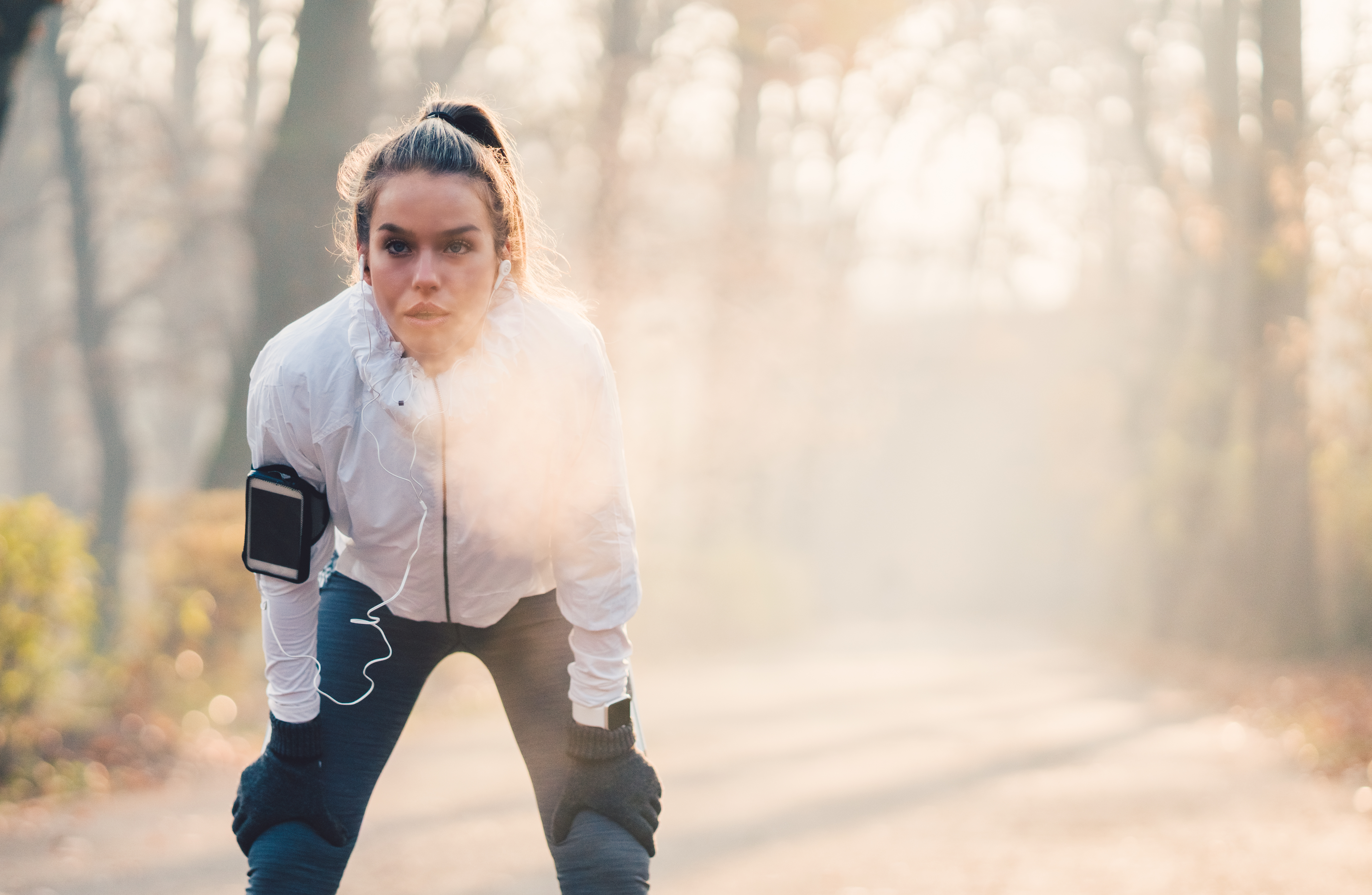 Woman breathing after run