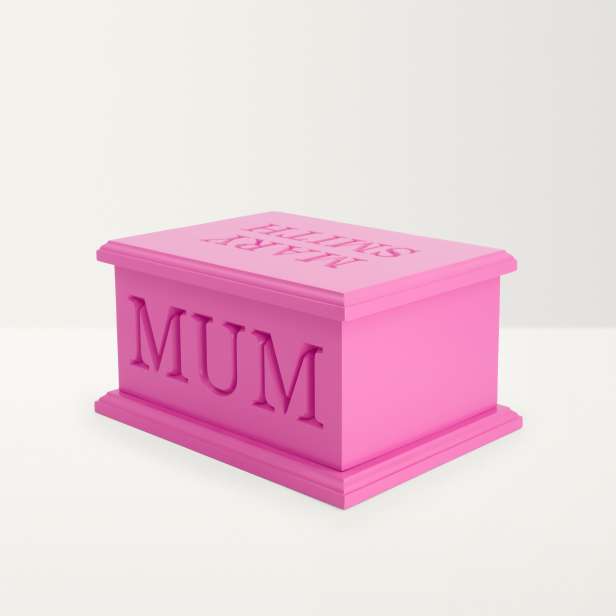 Pink Artiste ashes casket with "Mum" engraving