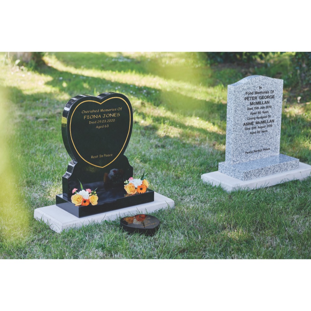 SEW15 and EW2 heart granite memorial and heart plaque granite memorial insitu
