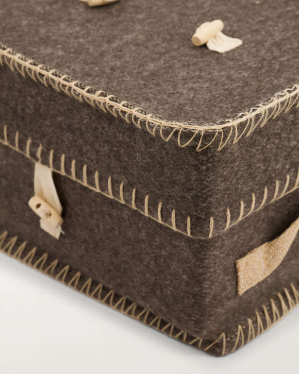 Close up image of grey wool ashes casket