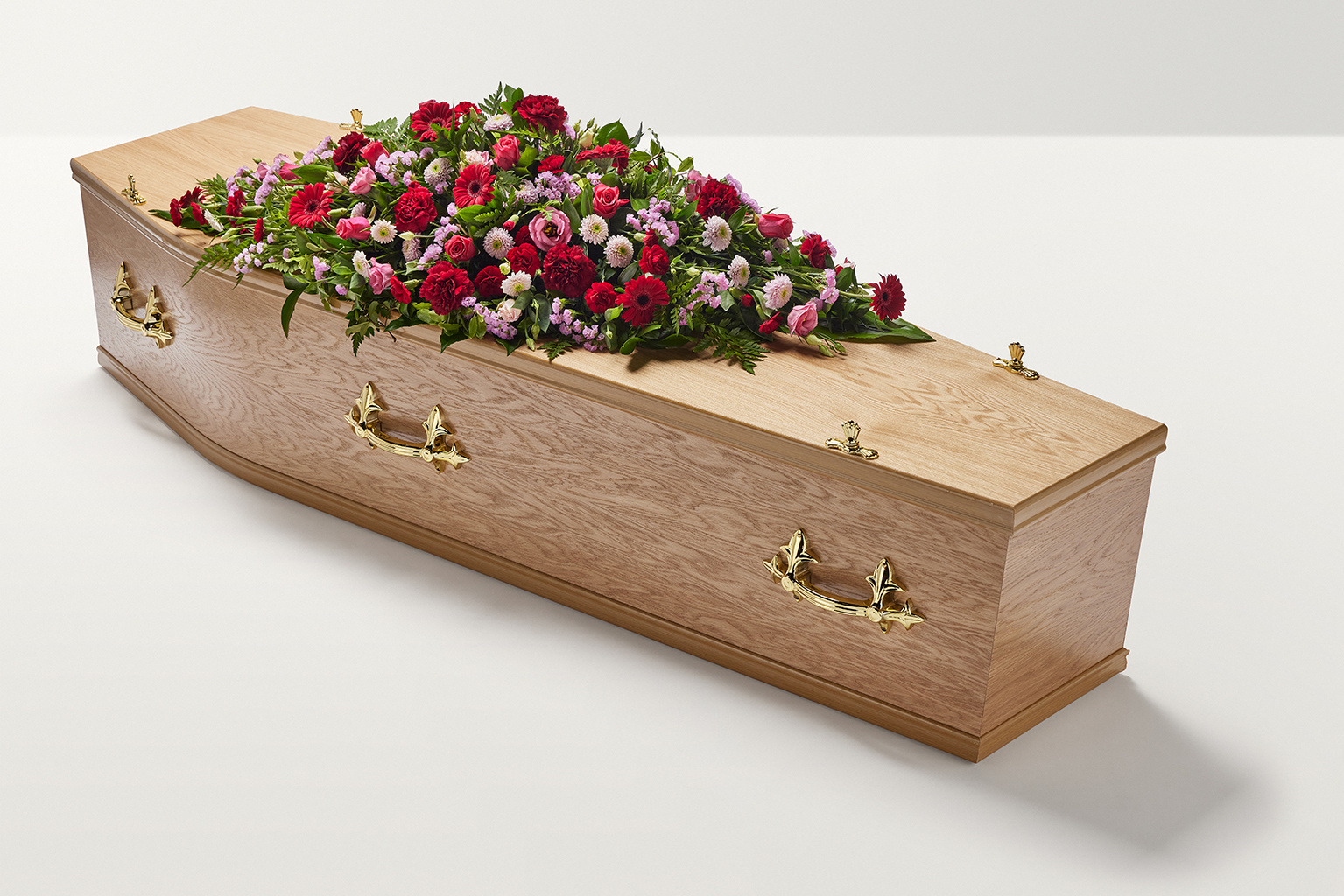 TraditionalMixedCoffinSpray RedAndPink OnCoffin Wide