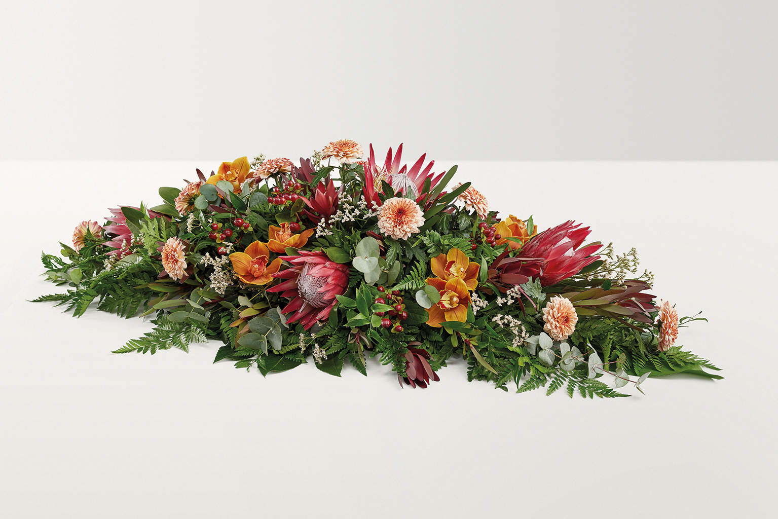 Peach coloured flower display 