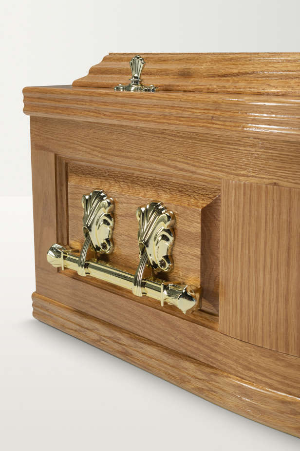 Detailed image of elegant oak coffin