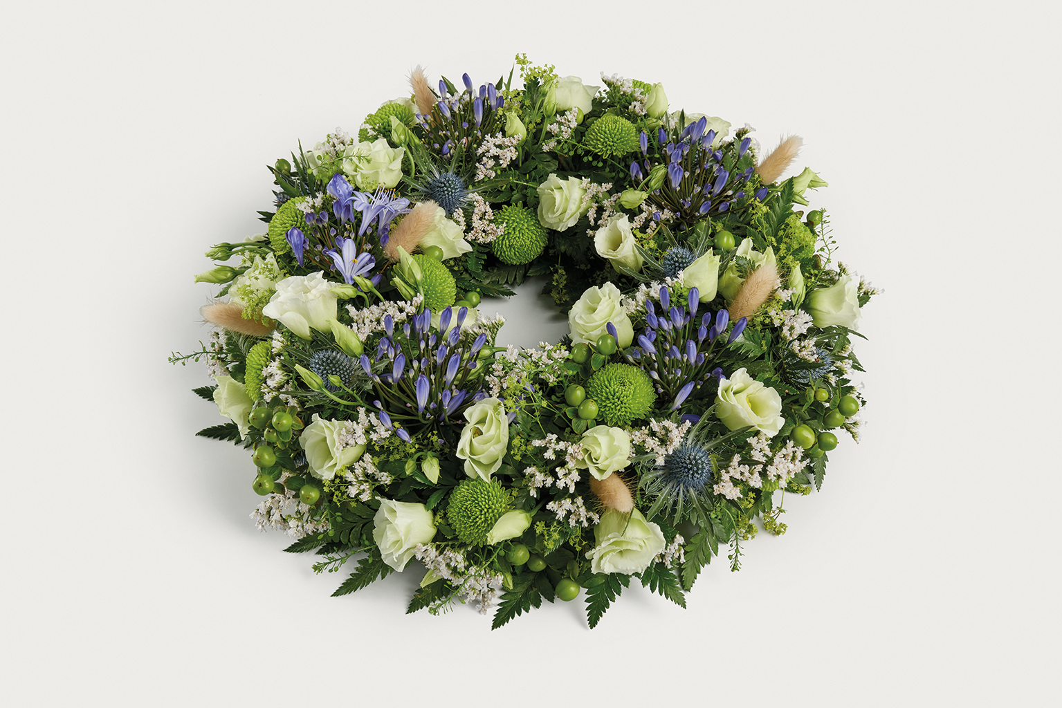 Blue and green wreath of flowers 