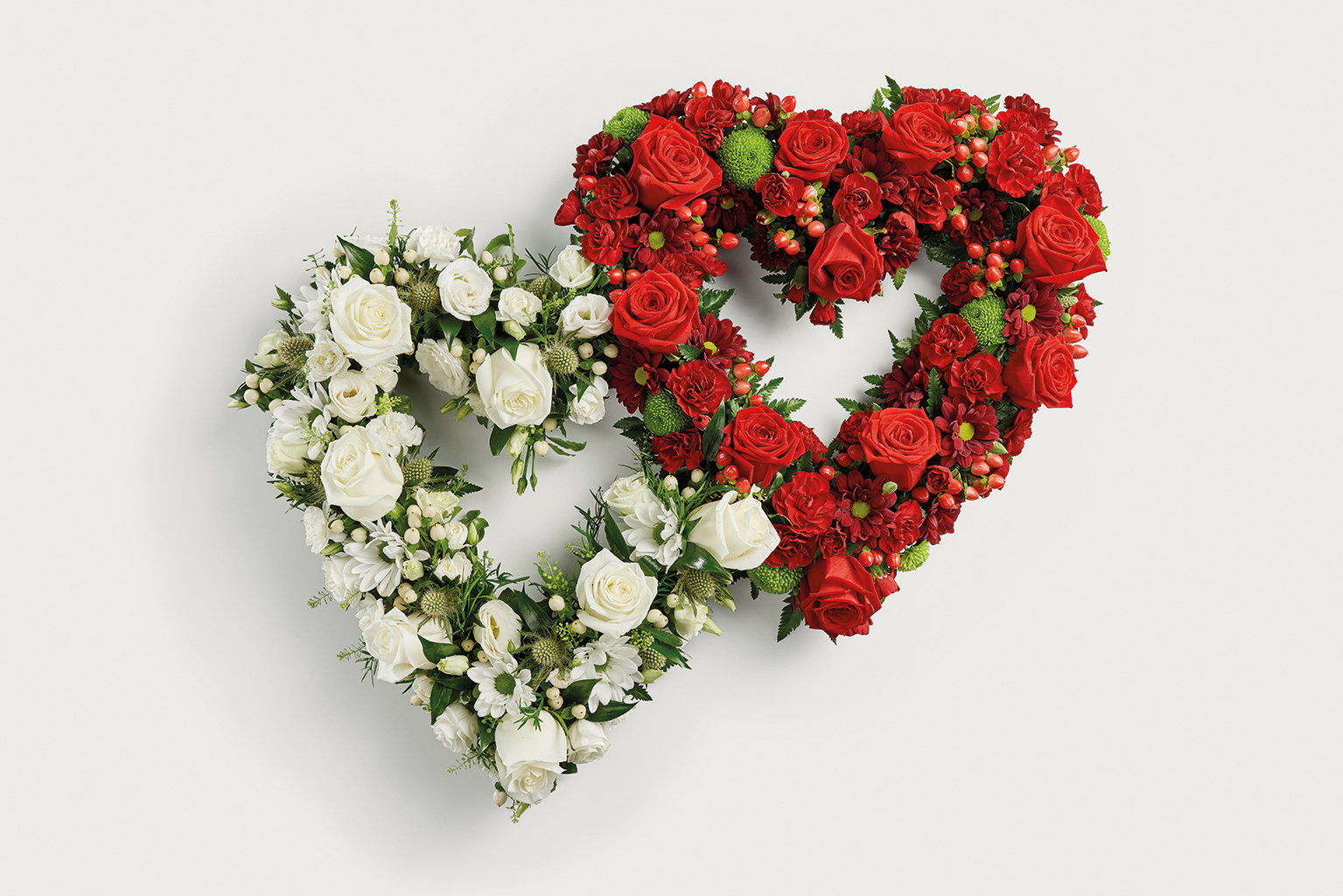 Red and white double heart shaped display