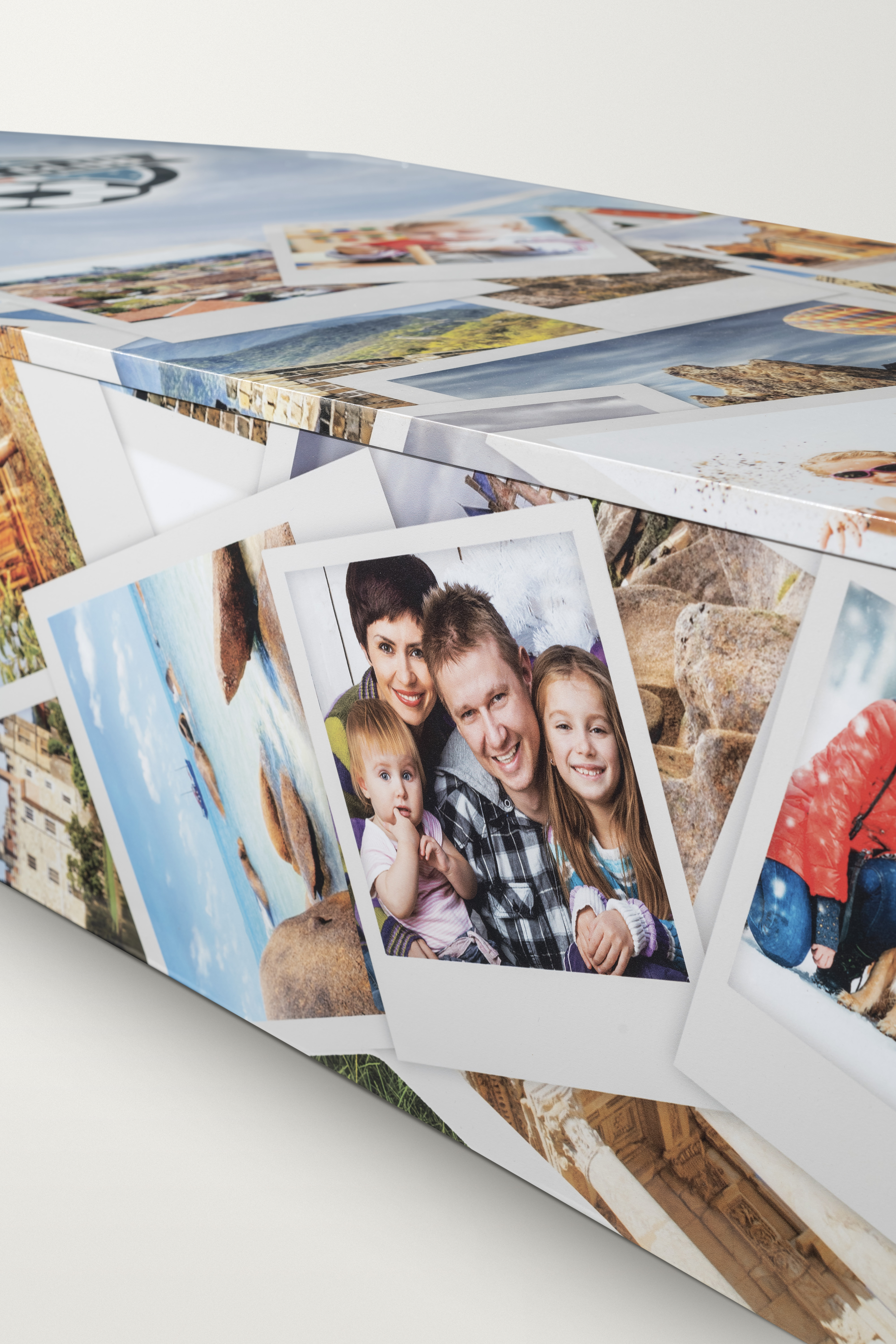 Detailed image of picture coffin with personal photos on