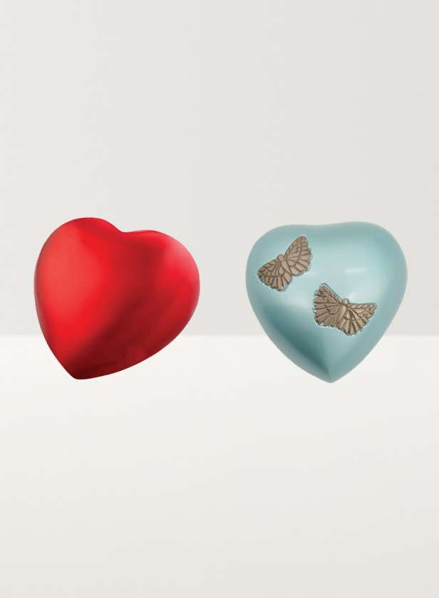 Four heart shaped ornaments in a variety of designs