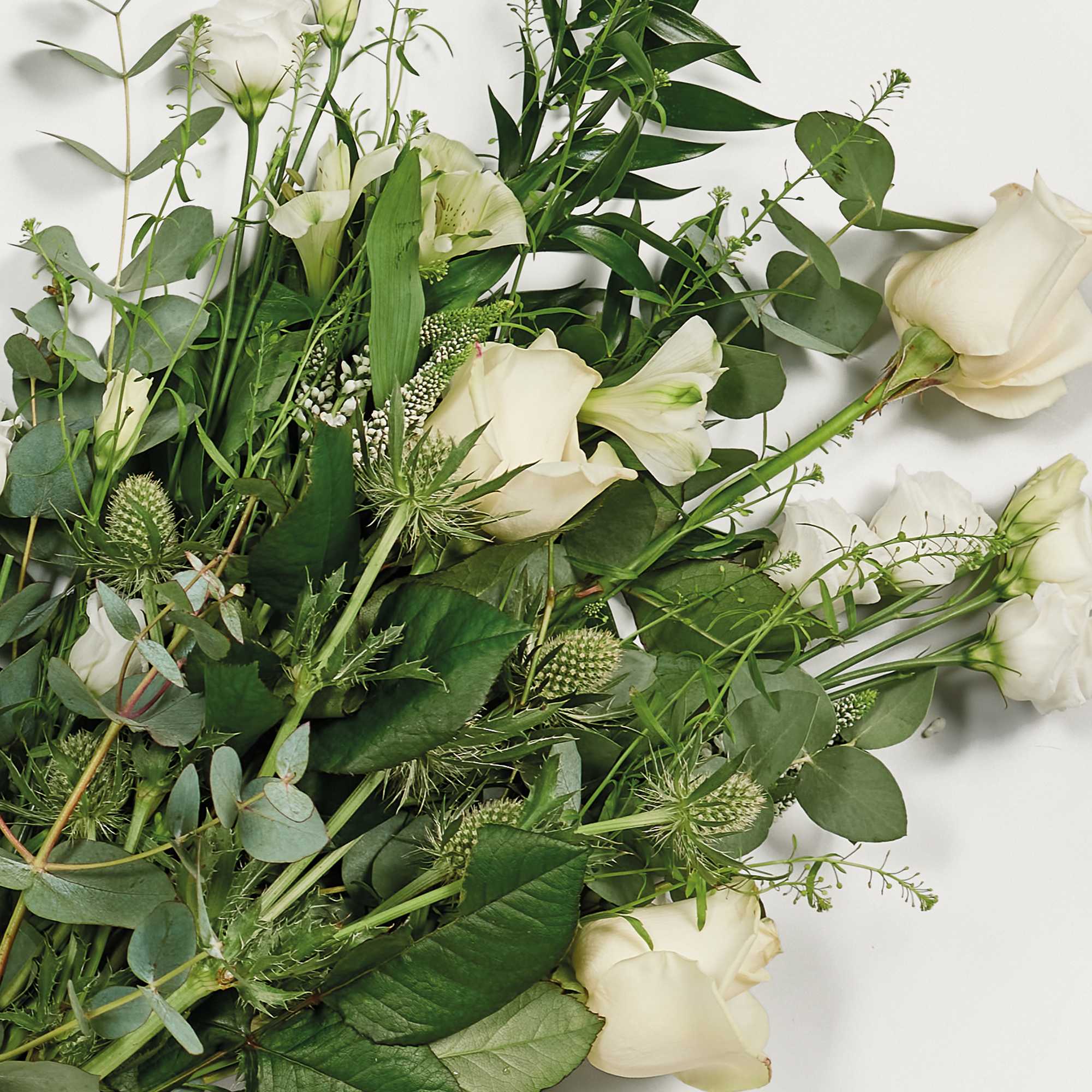 Zoomed in shot of large bunch of flowers with hand-tied bow 