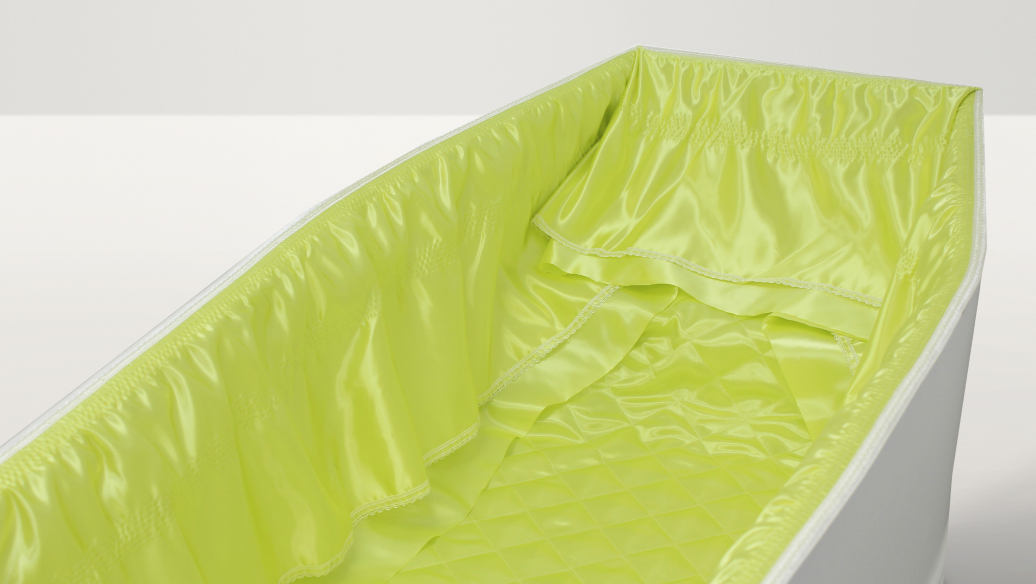 Sunshine yellow coffin interior 