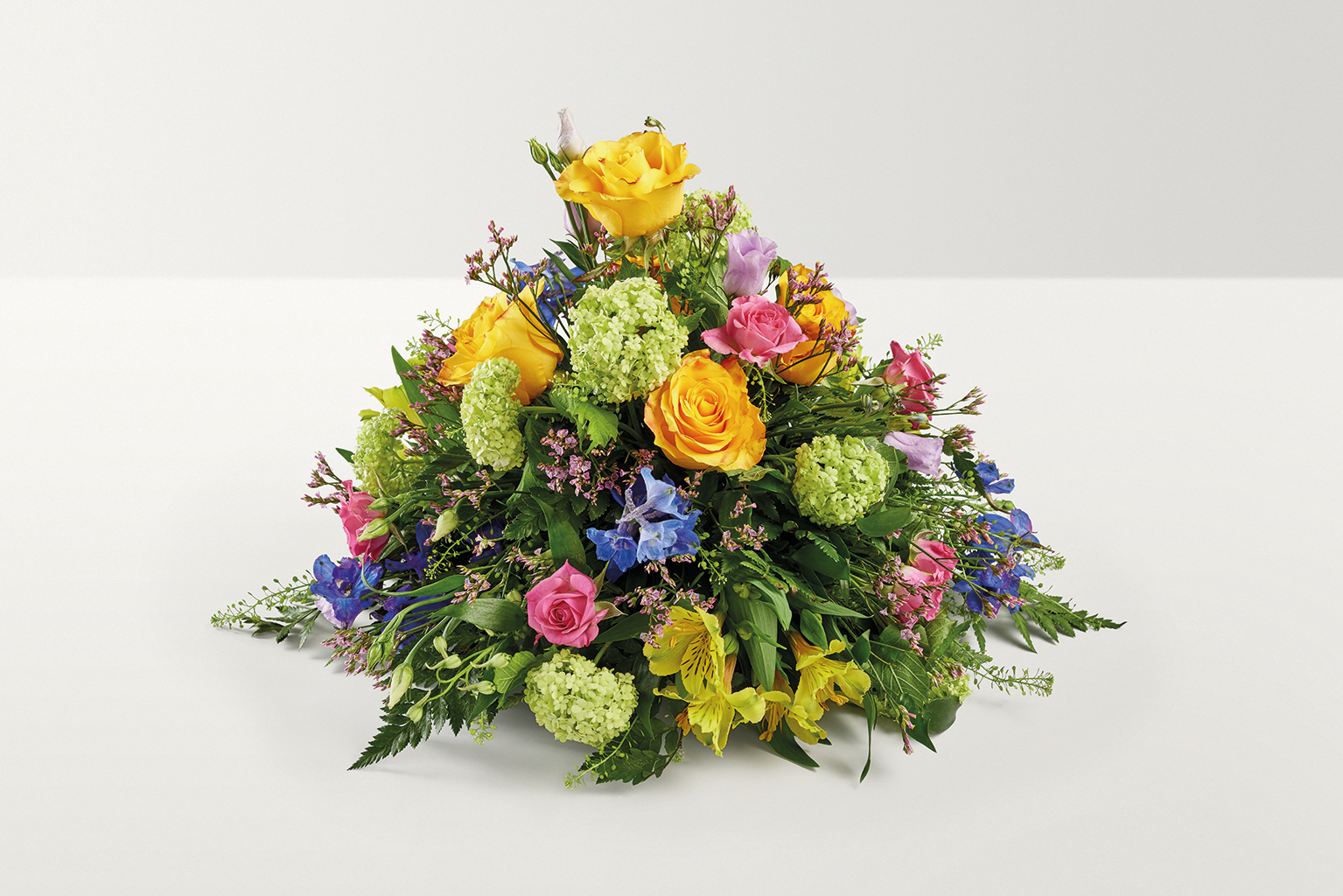 Brightly coloured rounded flower display