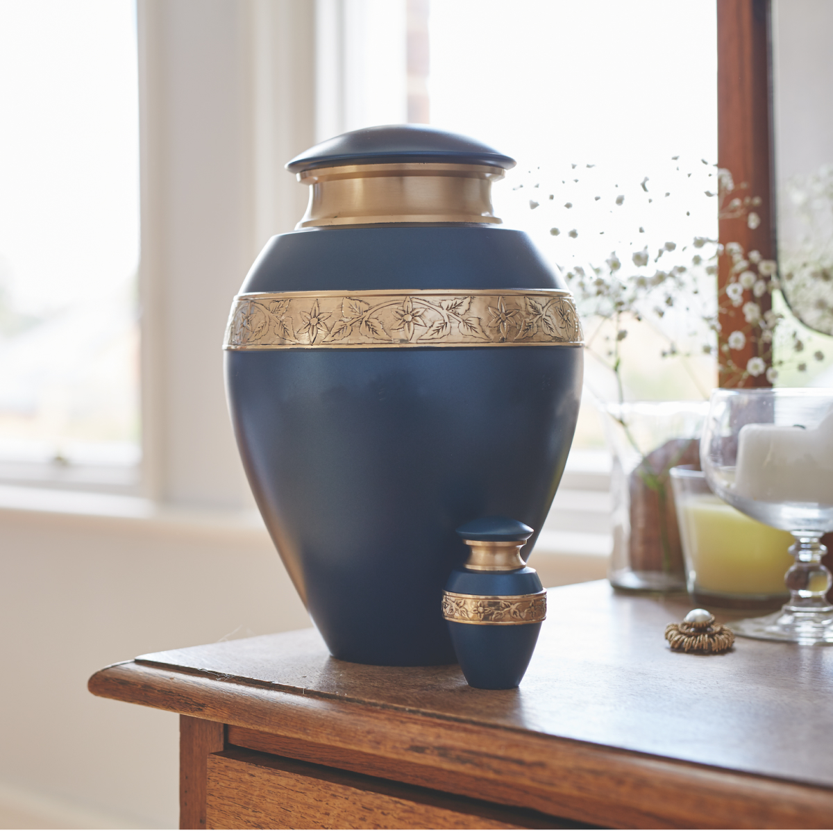 Brass Leaf Urn And Mini Urn - Co-op Funeralcare