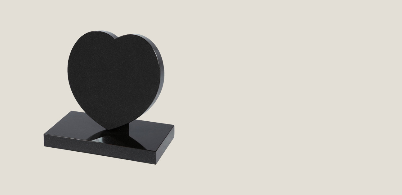 Sloping granite heart plaque in black