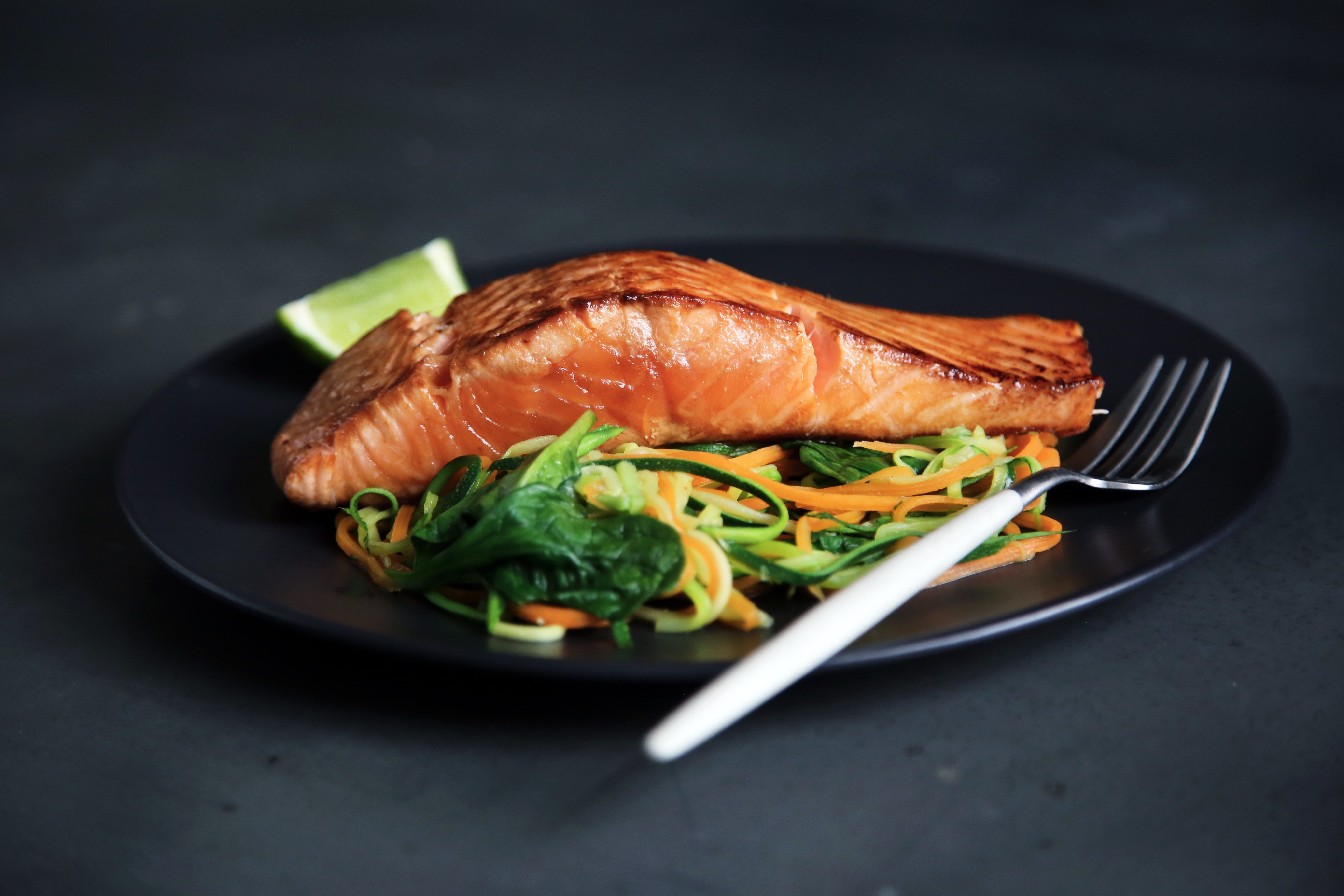 Meal of salmon and salad