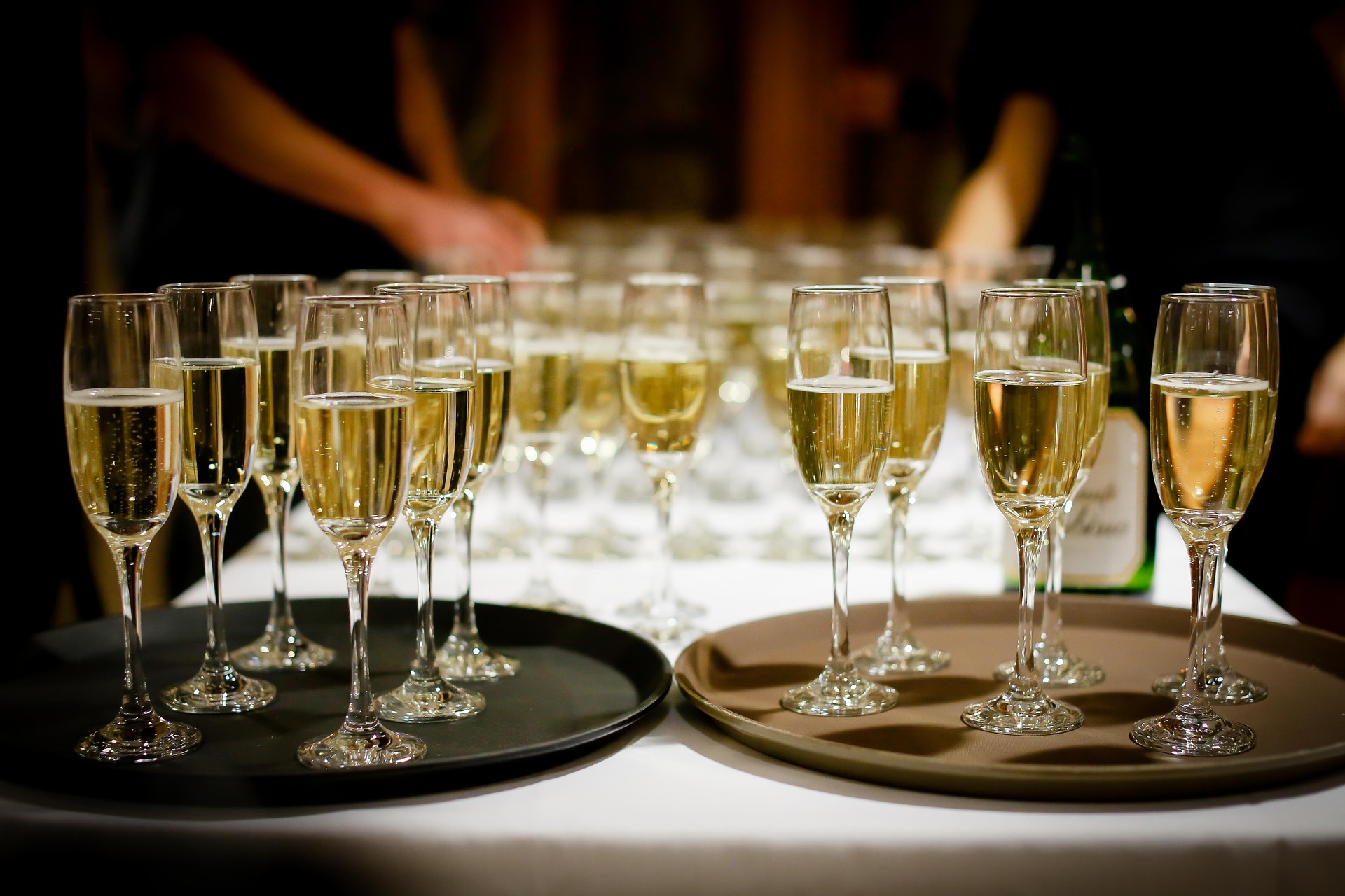 Champagne glasses on a tray