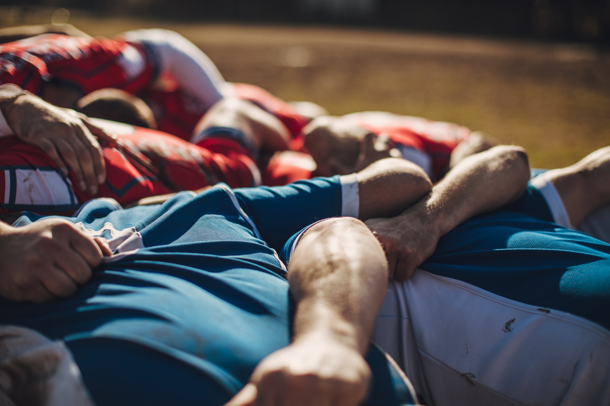 Rugby players in action during game