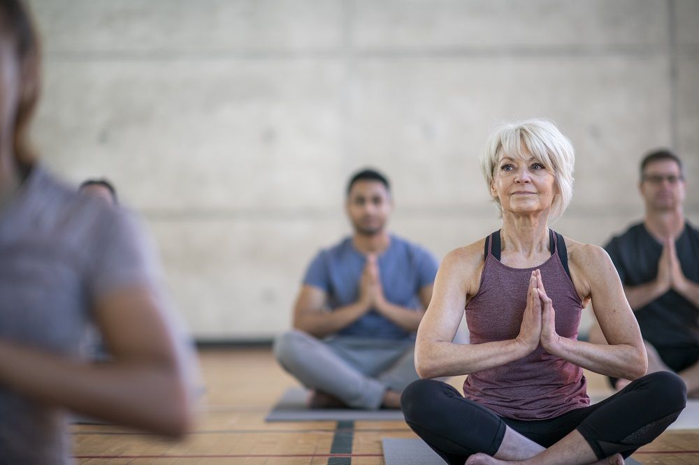 Senior woman mindfulness stock photo