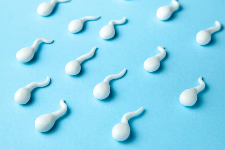 White clay models of sperm in a blue background