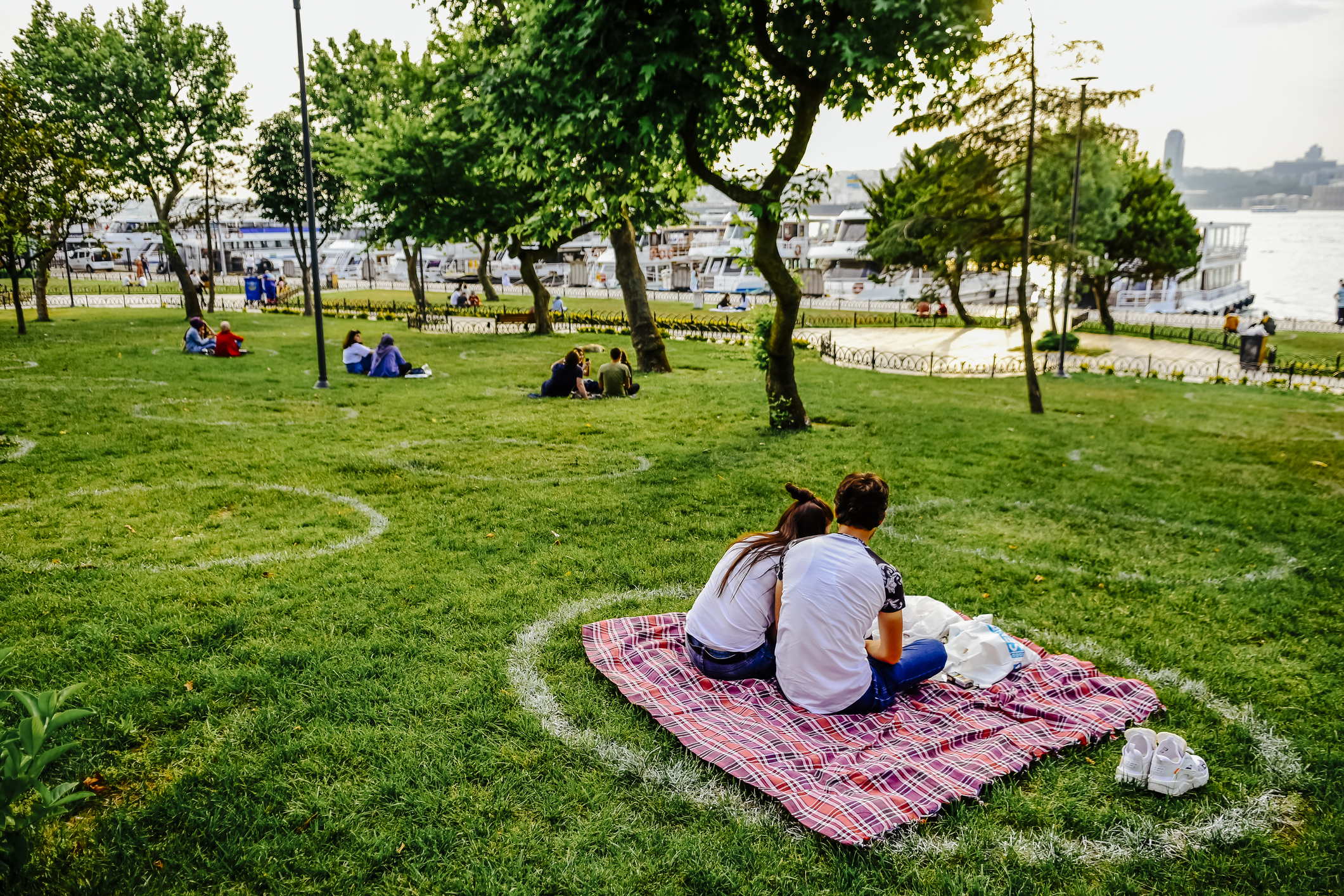 Social distancing park picnic groups