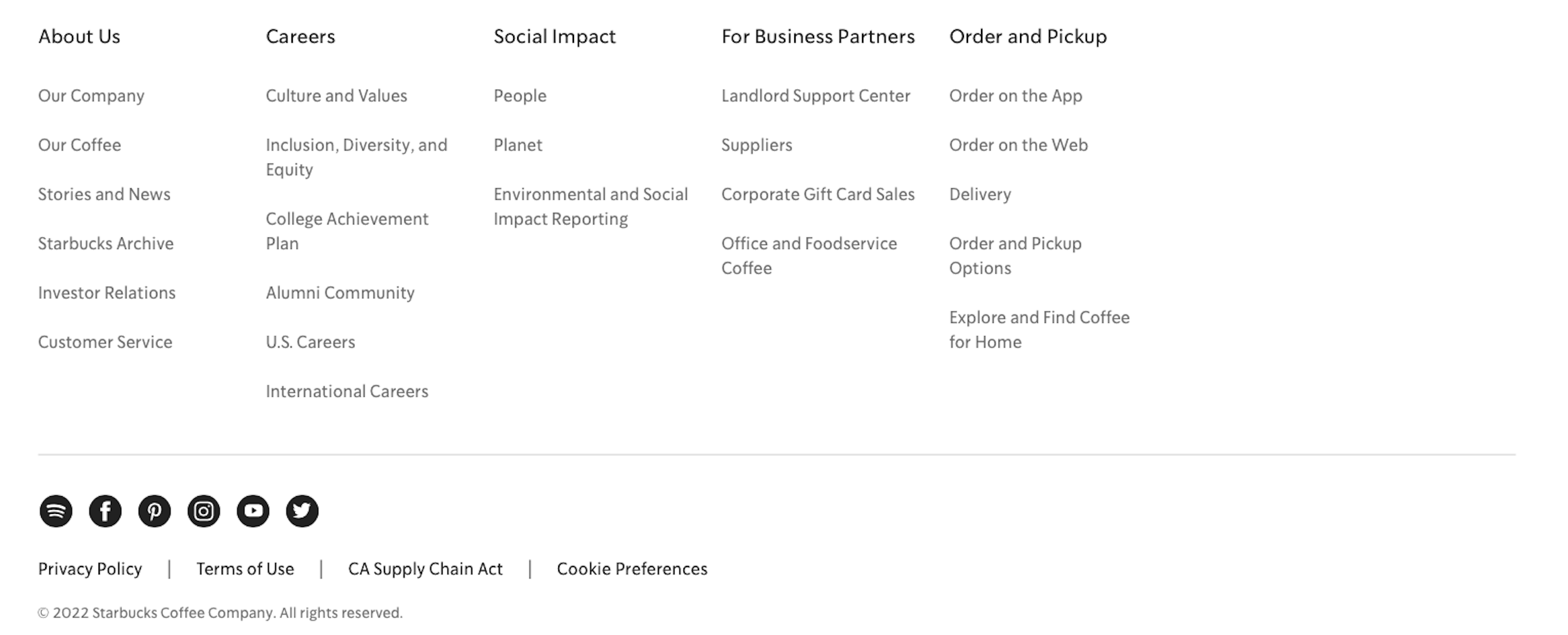Starbucks' footer