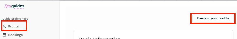 Screenshot: Where to find public profile link