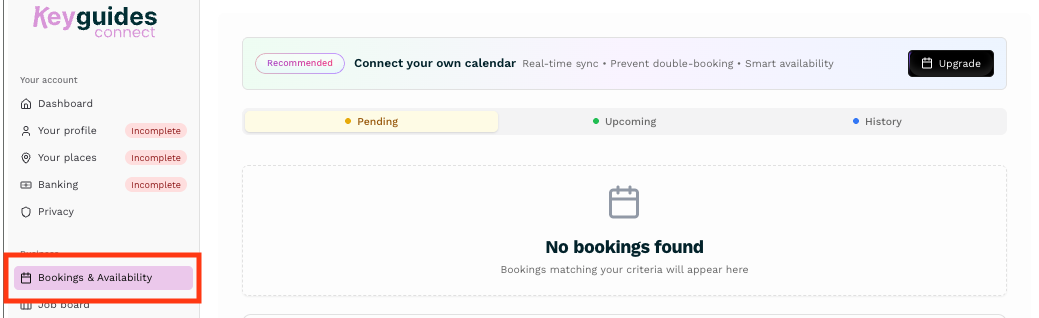 Screenshot: Bookings 