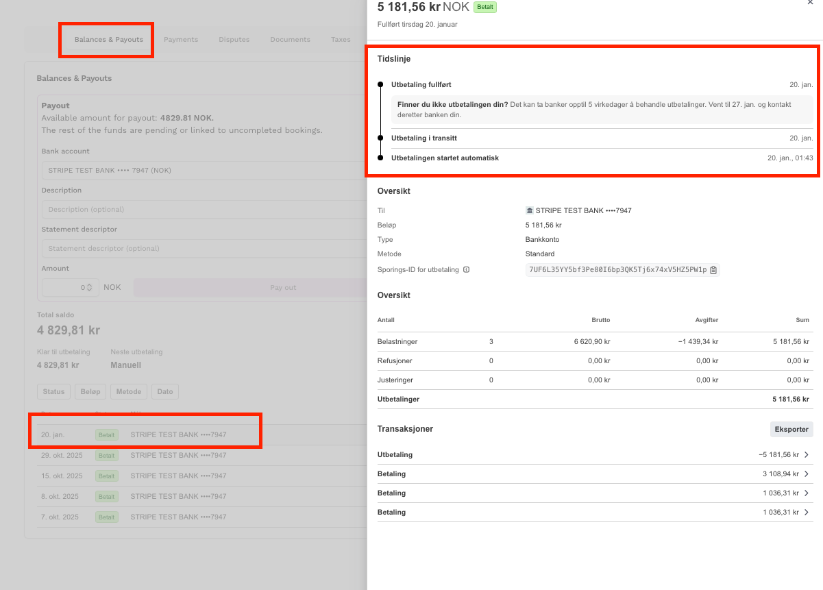 Screenshot: Payout timeline