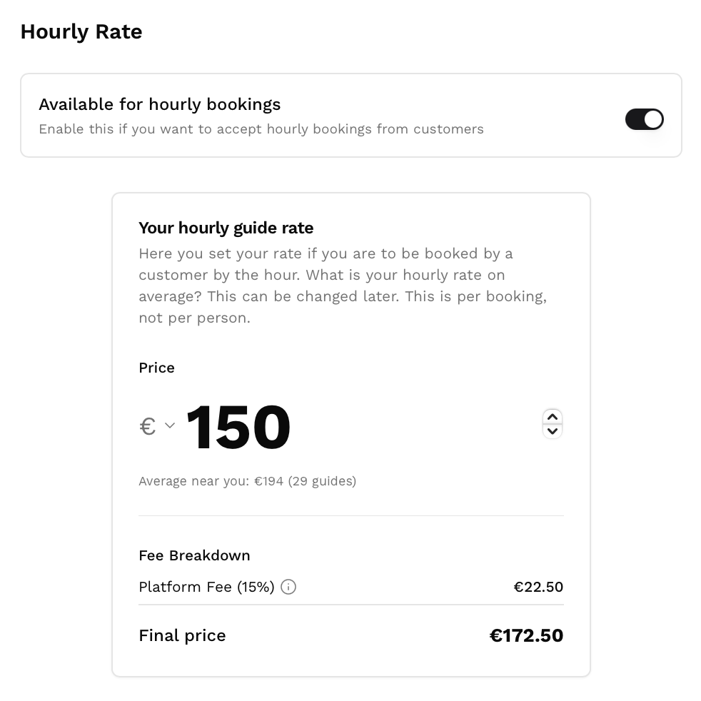 Screenshot: Hourly Rate & Price