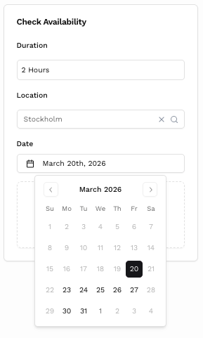 Screenshot: Booking Calendar with blocked dates