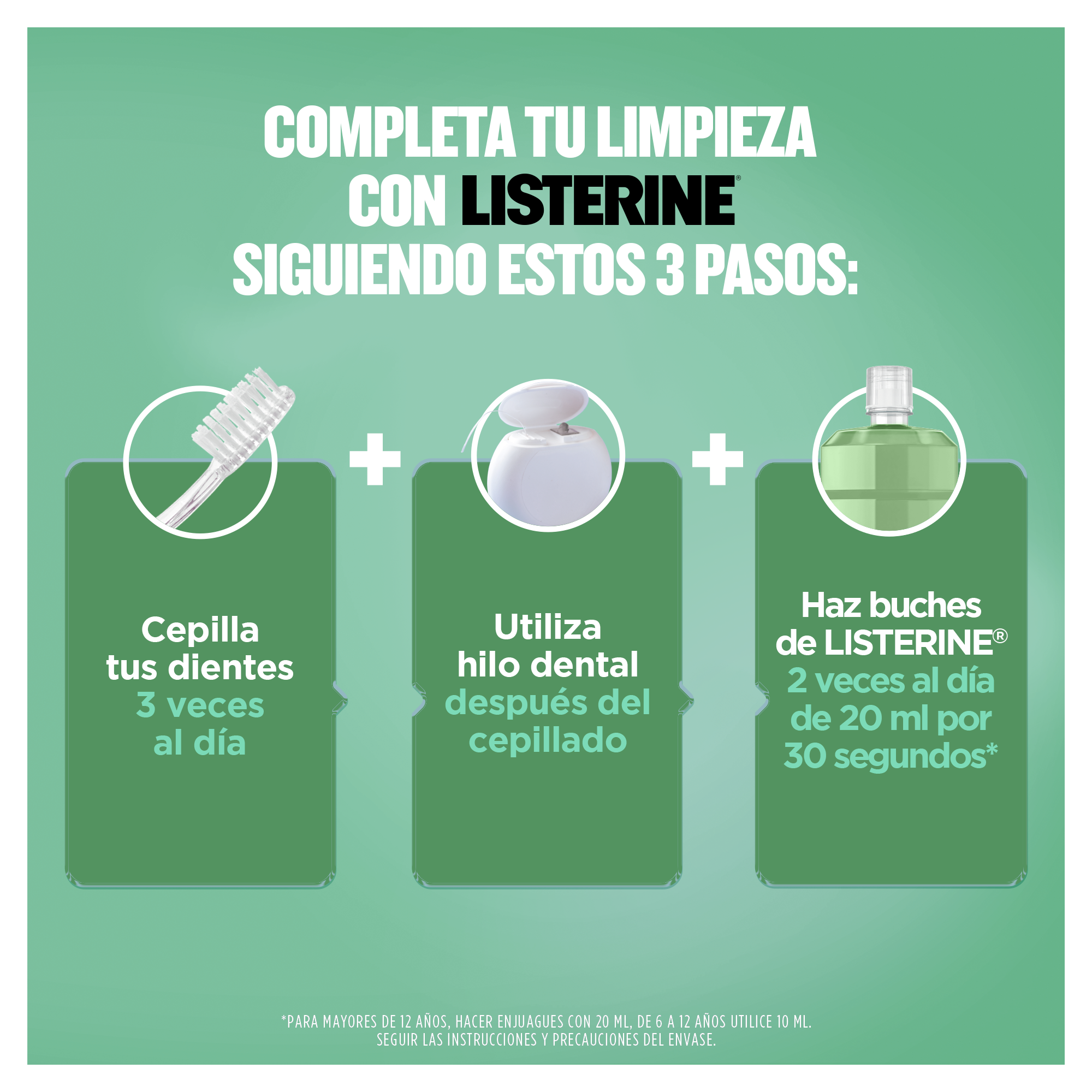 Completa tu limpieza con Listerine siguiendo estos 3 pasos