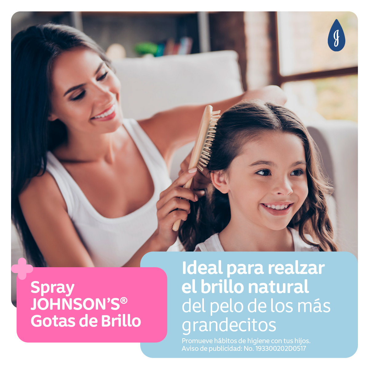 JOHNSON’S® spray para peinar gotas de brillo
